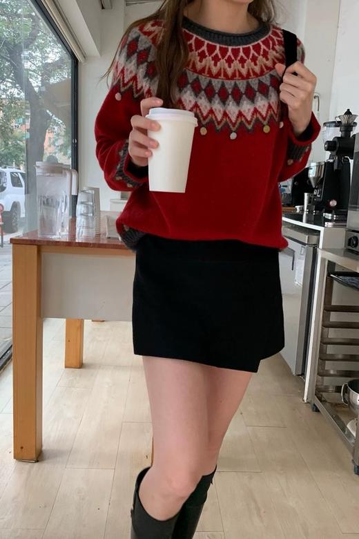 Stay2Weeks 圣诞红色提花软糯休闲羊毛毛衣 22003 商品图2