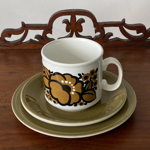 1960s英国Staffordshire陶瓷花朵咖啡杯碟3pcs  B0306 商品图1