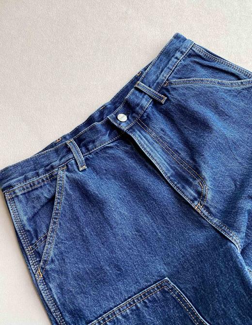 D121113新款精典方形LOGO多口袋石洗宽松直筒工装牛仔裤 商品图4