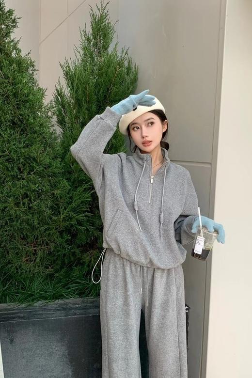 HAYES 灰色加绒运动风休闲卫衣+裤子套装 21988 商品图2