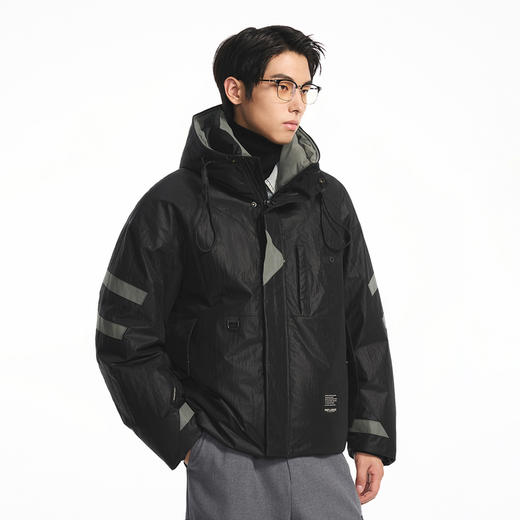 GXG男装【85鸭绒】冬季时尚撞色拼接抽绳连帽防男式短款羽绒服K&C 商品图1