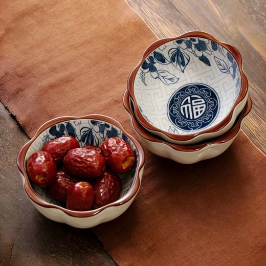 【外贸孤品捡漏】灼瓷·青花福字花瓣碗 商品图4