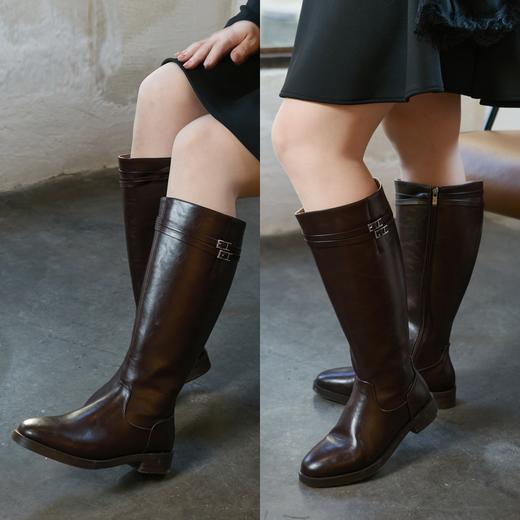 10天左右发货【全牛皮真皮长筒 不过膝 骑士靴】💥加大版本，正码正拍！💥参考筒围！靴筒高37.5厘米，跟高3.5厘米，单里、加绒，棕色、黑色可选，36-43码，牛皮鞋面，橡胶防滑底，头层猪皮垫底 商品图0
