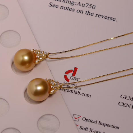 【甄珠贝】冰雪皇后款 浓金吊坠 12-13mm，正圆微微瑕，925纯银配件，面无暇，ji强光 商品图8