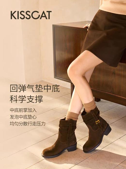 「李兰迪/美洋同款接吻猫[落日大道]麂皮筒靴西部堆堆靴牛仔靴加绒」 商品图0