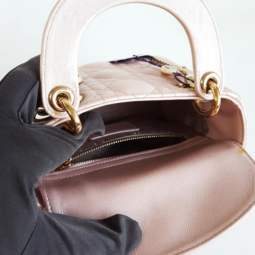 【95新】Dior迪奥LADY DIOR系列珠光粉三格戴妃链条包手提单肩包女士 261125AK15 商品图8