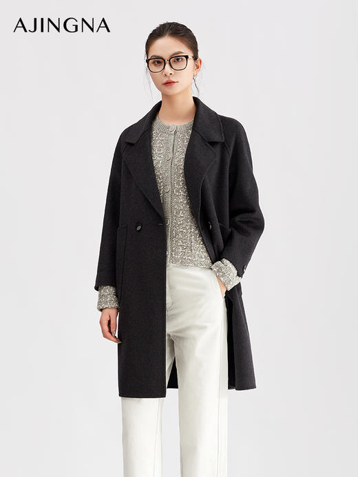 【商场同款】阿菁娜冬季新款松弛感直筒大衣双排扣双面绒面料大贴袋设计A30D511105 商品图1