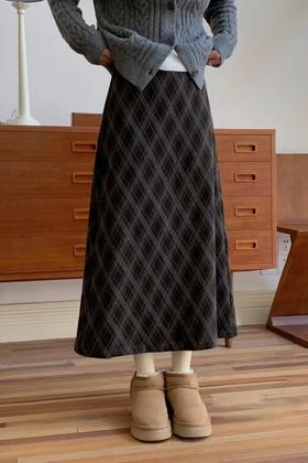 amadella 复古设计格纹气质修身包臀半裙 22016