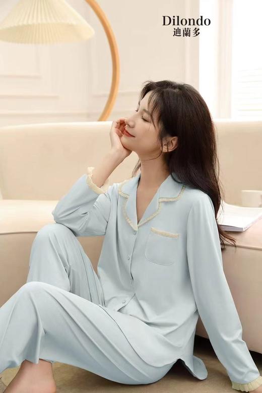 长袖长裤丝光棉翻领套装女款睡衣舒适透气1415339 商品图1