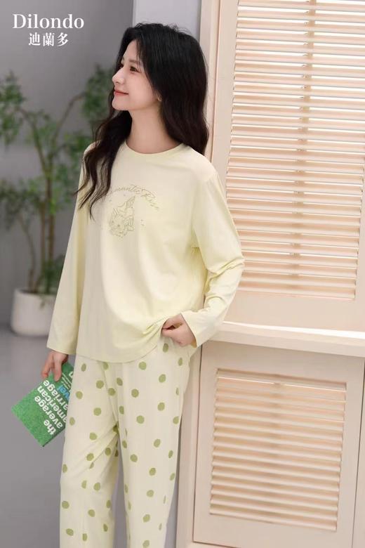 长袖长裤丝光棉圆领女款套装睡衣舒适透气 商品图1