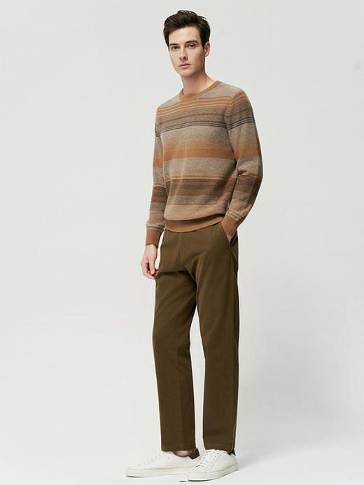 【圆领条纹撞色羊绒衫】羊绒世家秋冬新品男士100%山羊绒内搭保暖针织毛衣 商品图2