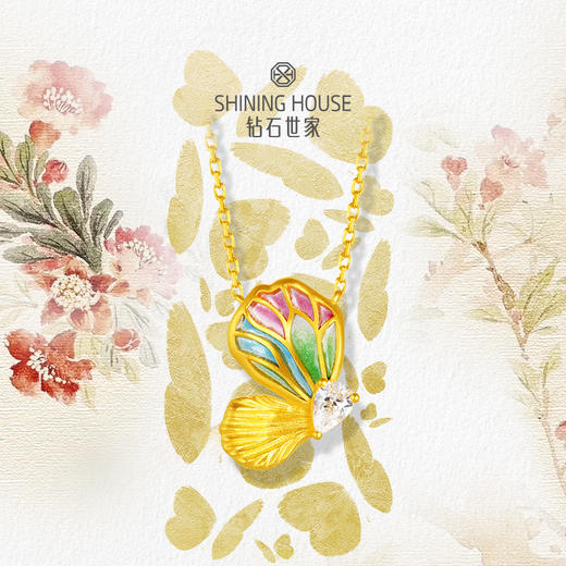 【灵瑞降喜系列】钻石世家  古法黄金灵蝶珐琅古法金钻石项链 足金黄金项链【黄金产品不支持无理由退换货】预计3-5天发货 商品图3
