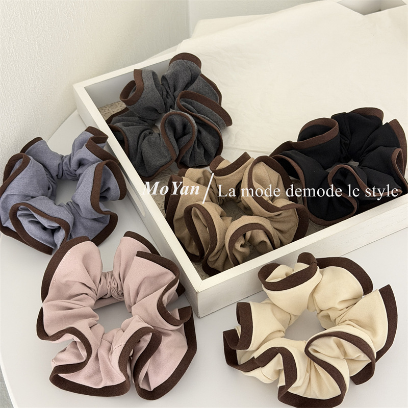 【拯救扁头❗️显发量神器】韩系撞色咖边复古花苞大肠发圈优雅木耳边大号头花发绳丸子头头绳。jb