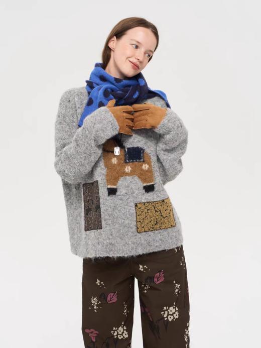 local tag/lt25awk46/达拉小马 提花补丁贴布绣松软套头针织混纱毛衣 商品图3