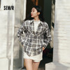 森马长袖衬衫女春季中长款oversize翻领落肩格纹上衣女生复古衬衣 商品缩略图0