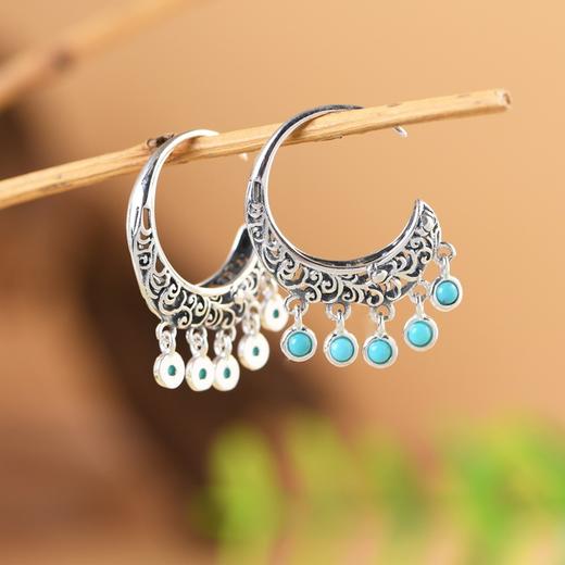 【梦羽影忆】S925银复古唐草松石潮人耳坠【SCH-SY33767】 商品图1