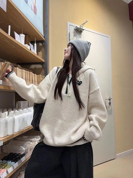 D121106秋冬oversize版型半拉链连帽针织卫衣女 商品图0