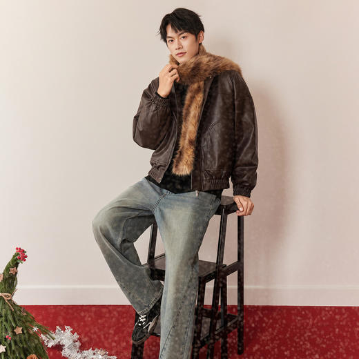 gxg.jeans男装 双色pu皮时尚轻薄款翻领宽松羽绒服外套25年冬新品 商品图1