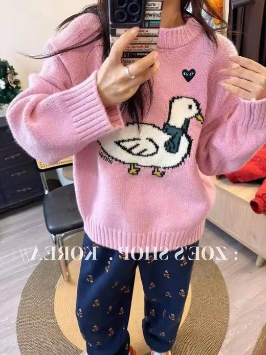 D121104柔和粉色俏皮减龄温柔风圆领套头针织衫女 商品图3