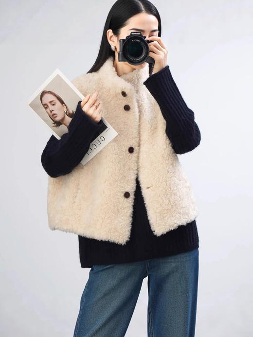 【秋冬精选】颗粒绒无袖100%羊毛皮草立领马夹外套女秋冬皮毛一体洋气马甲上衣 商品图3
