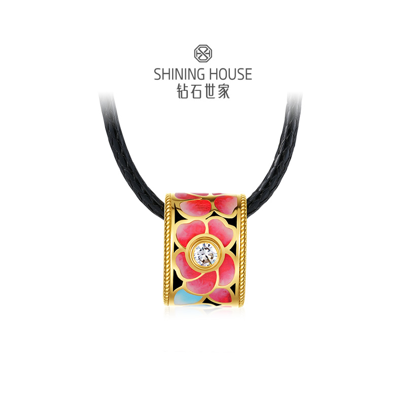 钻石世家[艺术黄金]  花样琅漫·樱花系列 足金镶钻挂坠 足金镶钻戒指 足金耳饰  以德国黄金工艺与手工拍平珐琅结合 【不含链子】【黄金产品不支持无理由退换货】预计3天发货