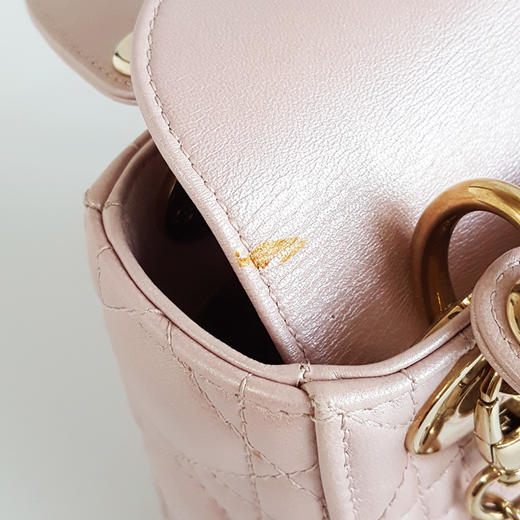【95新】Dior迪奥LADY DIOR系列珠光粉三格戴妃链条包手提单肩包女士 261125AK15 商品图7