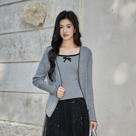 奢姿大码女装2025秋季减龄蝴蝶结针织两件套胖妹妹时尚上衣套装9653953687AB