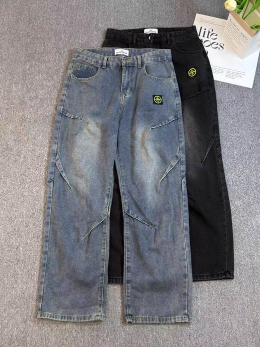 D121133秋冬款美潮复古做旧水洗高街风直筒牛仔长裤 商品图0