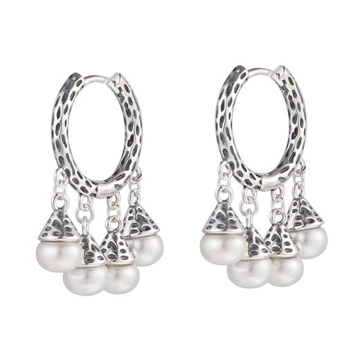 【落眠】S925银复古镶嵌淡水珍珠流苏耳钉【SCH-SY33342】 商品图4