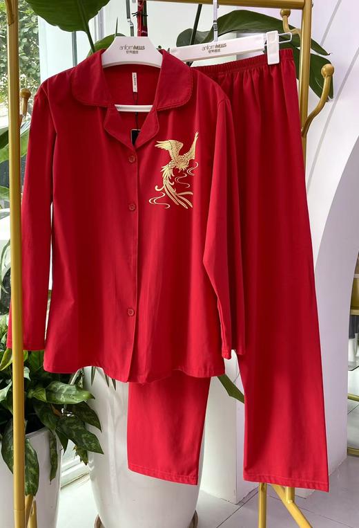 发财大红色翻领丝光棉套装女款睡衣舒适透气1415340 商品图0