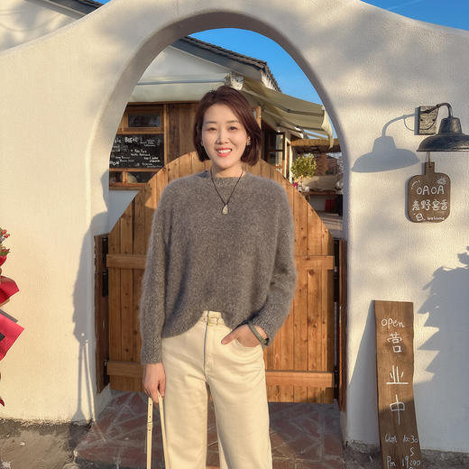 火桐hooton 格雷系 珠片山羊绒拉绒圆领套头衫85803 商品图0