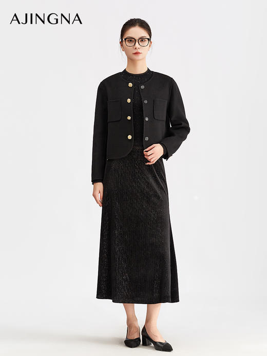 【商场同款】阿菁娜冬季新款短款修身夹克圆领金属纽扣设 弧形下摆显灵动A30D511008 商品图4