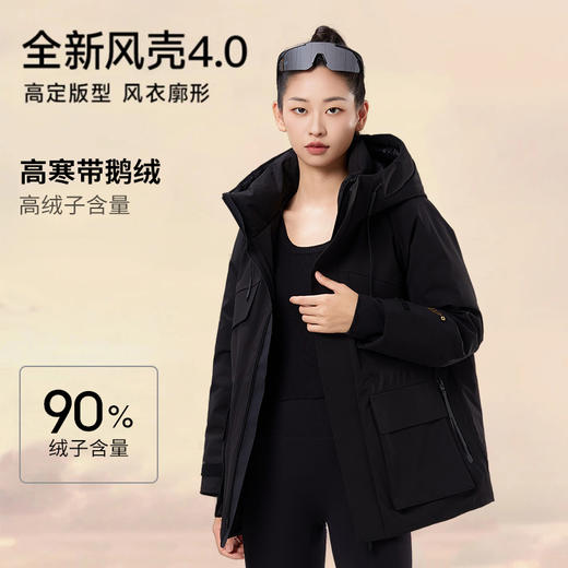 【品质鹅绒】个调 风壳4.0冬季新款90鹅绒收腰短款冲锋衣羽绒服8388 S-XL码黑色/紫色 商品图0