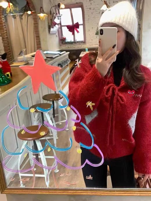 D121102左胸口红色爱心小刺绣费尔岛高领针织衫开衫外套 商品图5