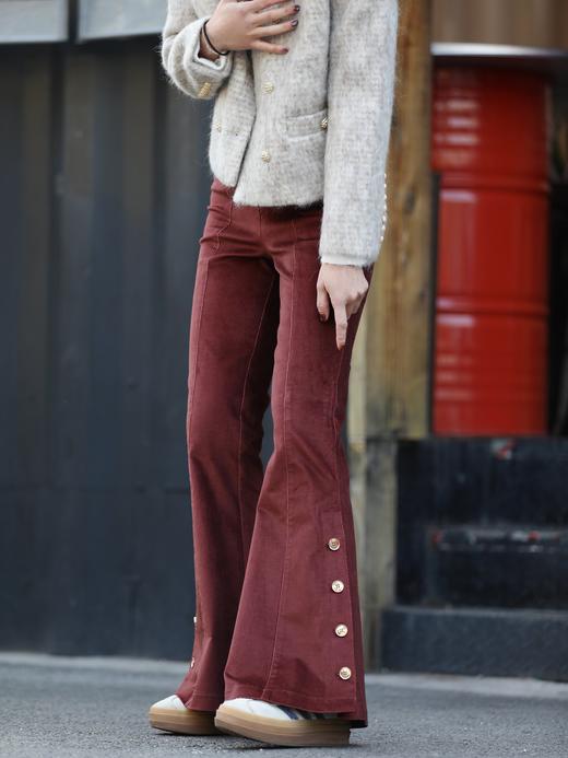 TYNVIE 金扣明线喇叭裤 - 砖红色 商品图10