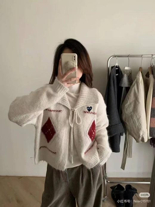 D121102左胸口红色爱心小刺绣费尔岛高领针织衫开衫外套 商品图0