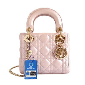 【95新】Dior迪奥LADY DIOR系列珠光粉三格戴妃链条包手提单肩包女士 261125AK15