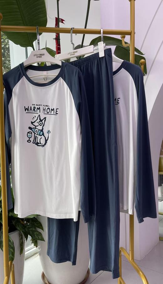 长袖长裤丝光棉圆领套装男款睡衣舒适透气1415343 商品图1