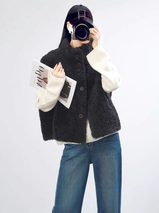 【秋冬精选】颗粒绒无袖100%羊毛皮草立领马夹外套女秋冬皮毛一体洋气马甲上衣 商品图4