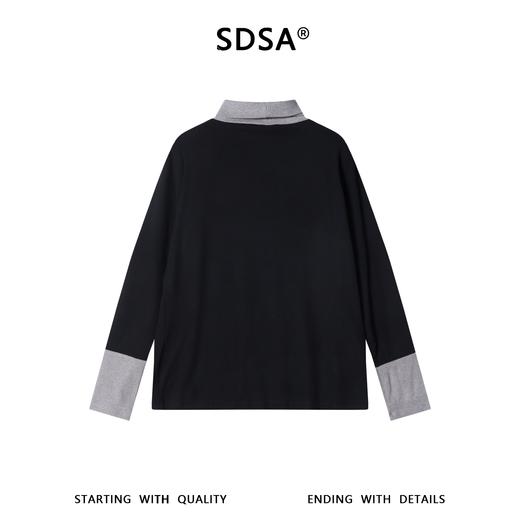 SDSA男士秋冬新款痞帅男装韩版拼接撞色可翻高领长袖T恤百搭时尚 商品图4