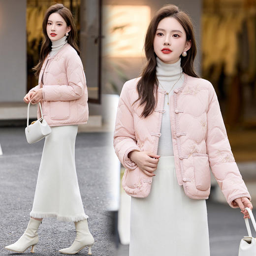 HR JXYR0007国风羽绒服新中式盘扣刺绣洋气白鸭绒外套 商品图3