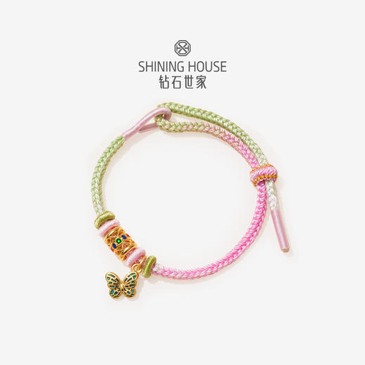 【定价黄金】【限时8折】【现货】钻石世家 心喜好运系列 足金黄金手串圆满结 蝴蝶/转经筒元素 福蝶足金手绳 商品图0