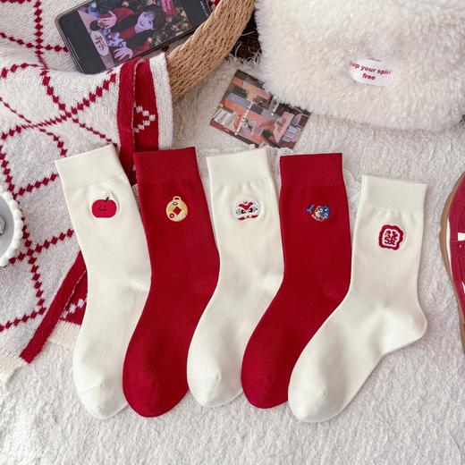 【平安喜乐❗️好运红袜】无骨锦鲤刺绣本命年大红新年袜子女醒狮发财平安喜乐学院风鸿运袜。jb 商品图3