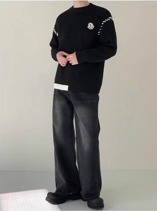 D121122新款提花宽松阔版秋冬针织衫长袖套头毛衣男女同款 商品图4