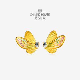 【灵瑞降喜系列】钻石世家  古法黄金灵蝶珐琅古法金钻石耳饰 足金黄金耳饰【黄金产品不支持无理由退换货】预计3-5天发货
