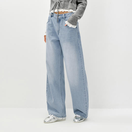 森马牛仔裤女春季做旧宽松弧形弯刀裤含莱赛尔2026新款复古风长裤 商品图2