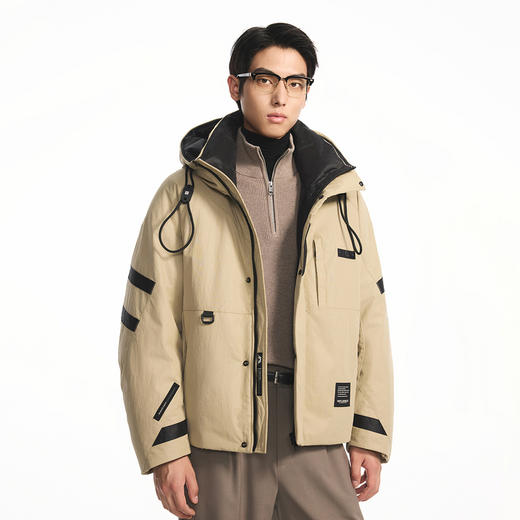 GXG男装【85鸭绒】冬季时尚撞色拼接抽绳连帽防男式短款羽绒服K&C 商品图5