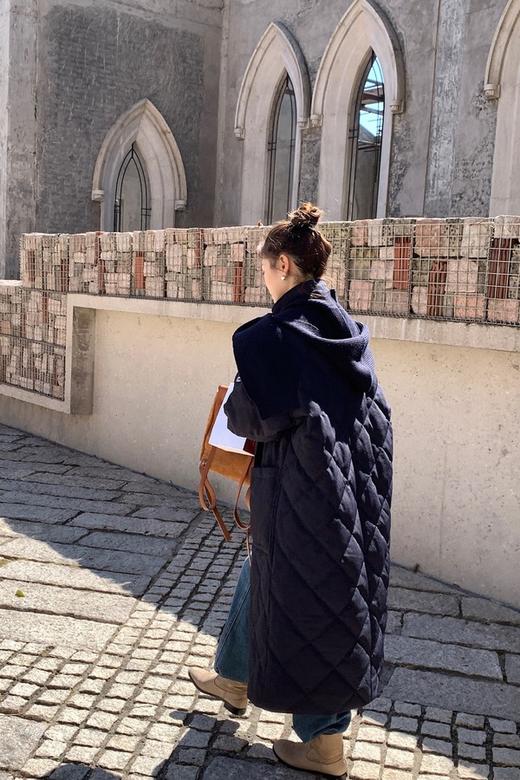 LNNNS 藏蓝色气质百搭长款羽绒服+针织披肩 22010 商品图3