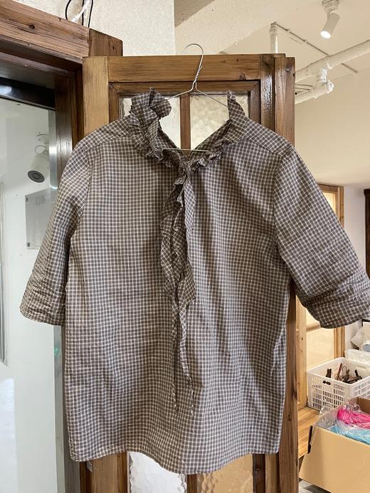 apuntob 花边领格纹短袖衬衫 商品图9