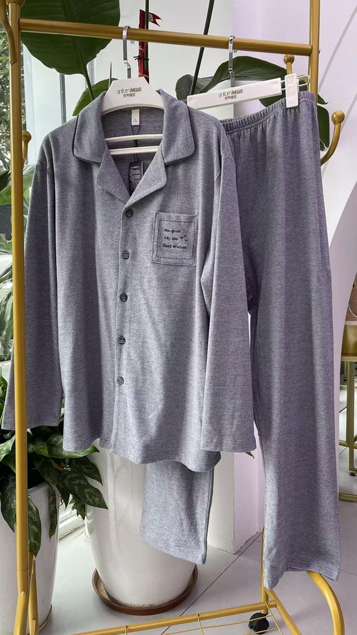 长袖长裤德绒棉翻领套装男款睡衣舒适透气高级1415346 商品图1